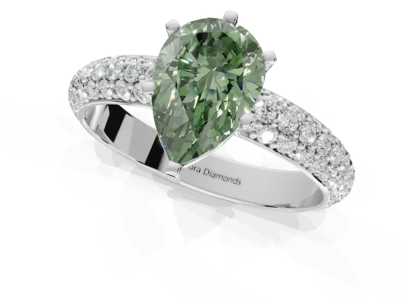 Pear-Shaped Domed Pavé Engagement Ring Setting for a Fancy Green Lab-Grown Diamond | Platinum