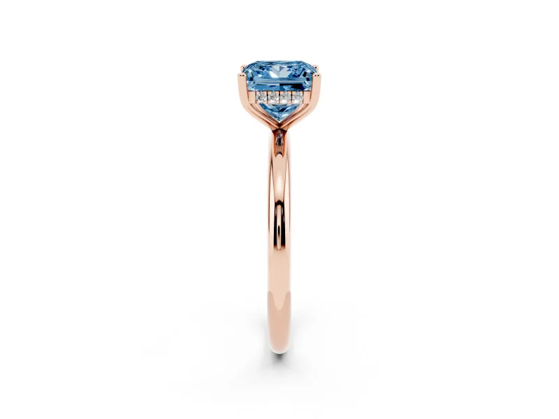 Princess Cut Micro-Prong Hidden Halo Engagement Ring Setting for a Fancy Blue Lab-Grown Diamond | Plain Band | Rose Gold