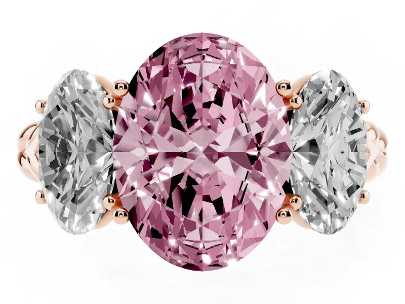 Oval Three Stone Engagement Ring Setting for a Fancy Pink Lab-Grown Diamond | Braided Band | Rose Gold
