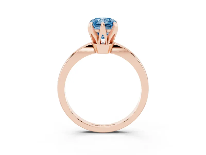 Fancy Blue Radiant Cut Diamond Solitaire Engagement Ring Set in Rose gold with Slim Tapered Solitaire Band