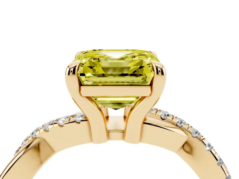 Asscher Cut Twist Engagement Ring Setting for a Fancy Yellow Lab-Grown Diamond | Yellow Gold