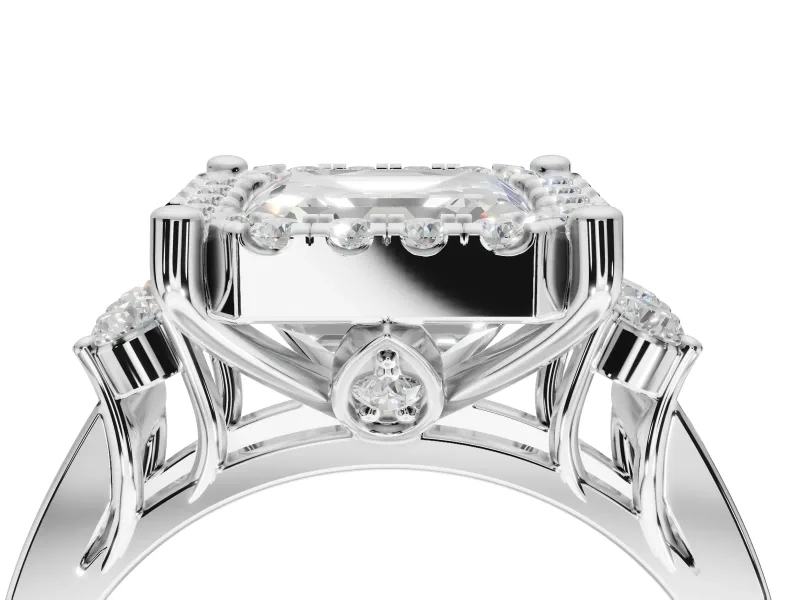 Asscher Cut Halo Side Cluster Engagement Ring Setting | Graduated Channel Band | White Gold
