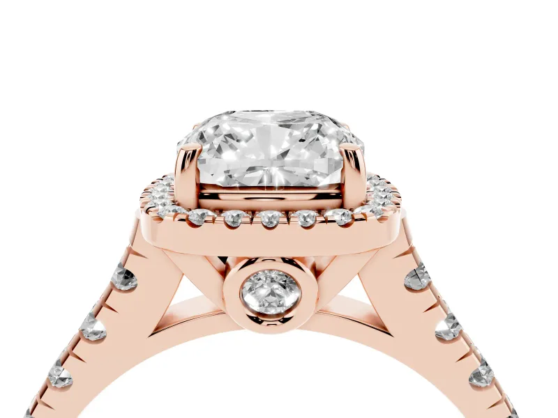 Cushion Cut Halo Engagement Ring Setting | Shared Prong Shoulders | Rose Gold