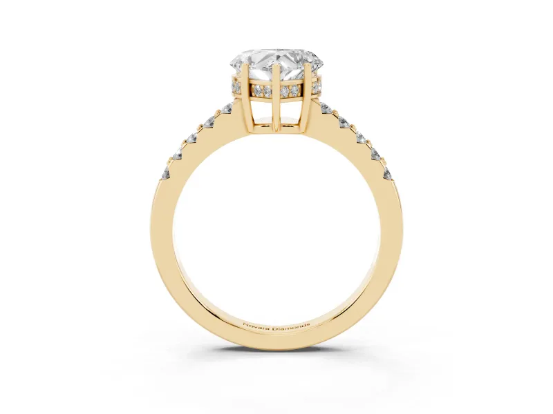 Heart-Shaped Hidden Halo Solitaire Engagement Ring Setting | Shared Prong Band | Yellow Gold