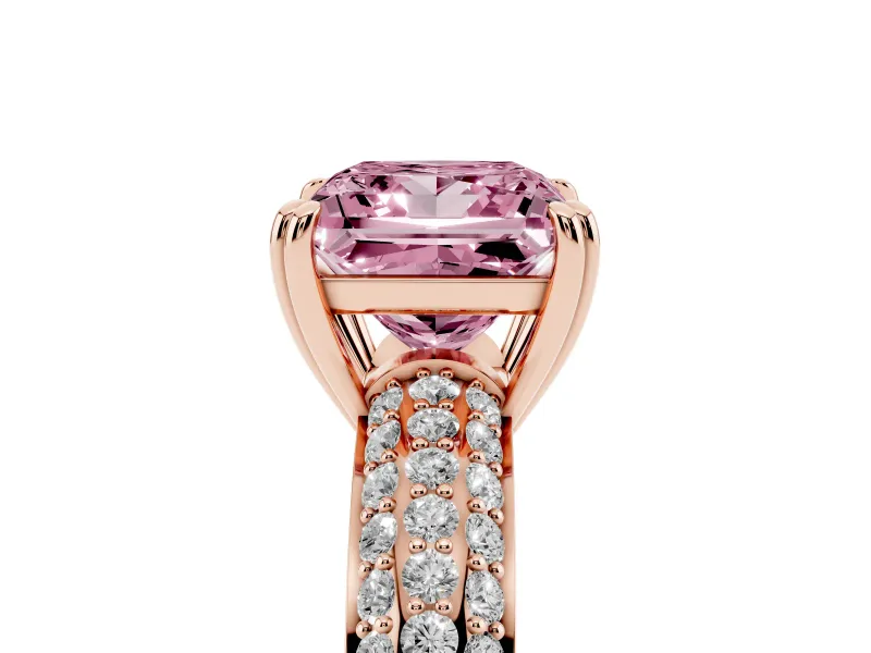 Princess Cut Three Row Pave Engagement Ring Setting for a Fancy Pink Lab-Grown Diamond | Rose Gold
