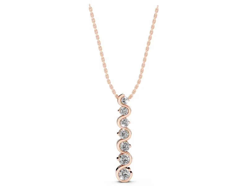 Round Lab-Grown Diamond Graduated Wave Wire Pendant Necklace | Prong Set | Rose Gold
