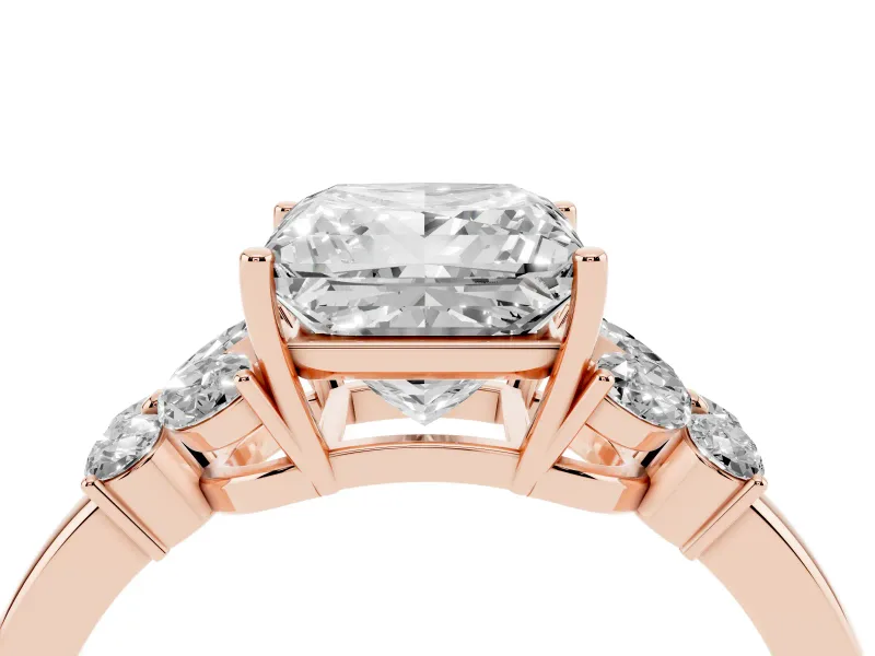 Princess Cut Petal Accent Engagement Ring Setting | Marquise and Round Sides | Rose Gold