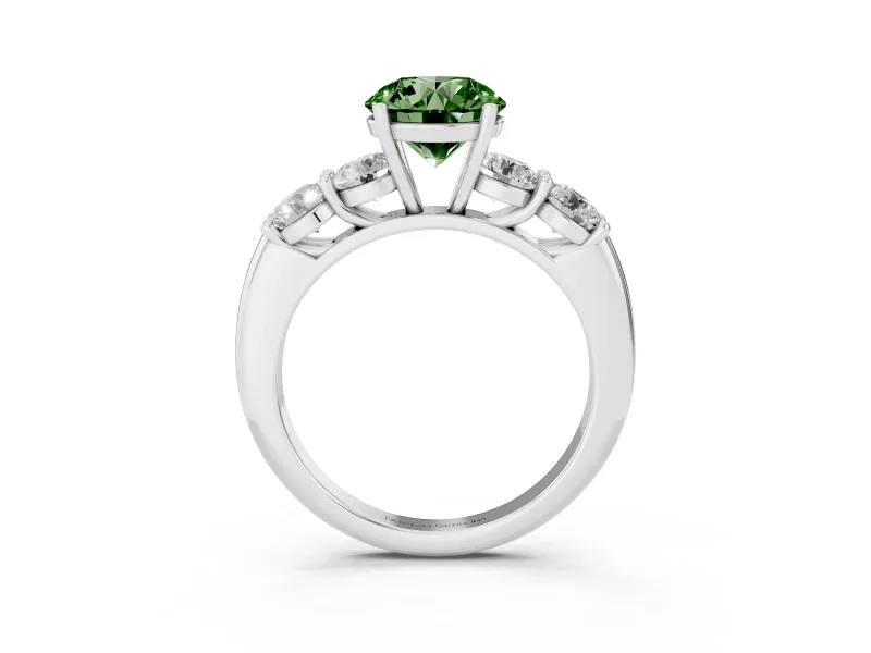 Round 5 Stone Engagement Ring Setting for a Fancy Green Lab-Grown Diamond | White Gold