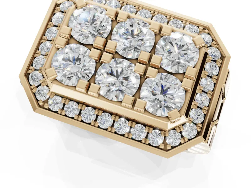 Round Lab-Grown Diamond Men's Cluster Ring | Octagonal Top | Yellow Gold