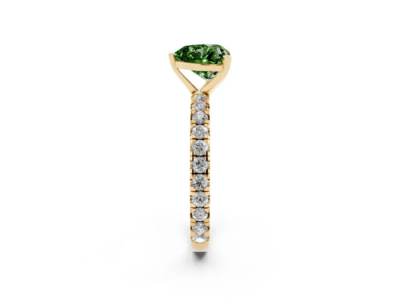 Heart-Shaped Pavé Solitaire Engagement Ring Setting for a Fancy Green Lab-Grown Diamond | Yellow Gold