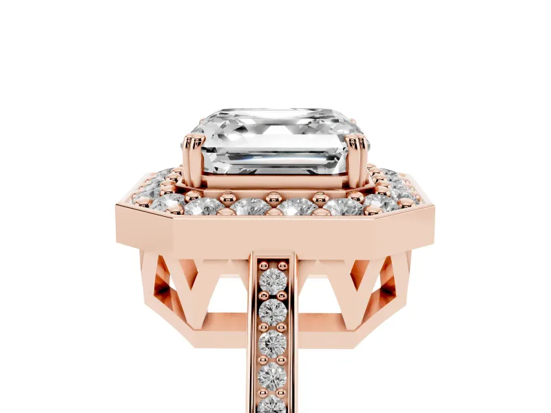 Asscher Cut Halo Engagement Ring Setting | Polished Halo Rim | Rose Gold
