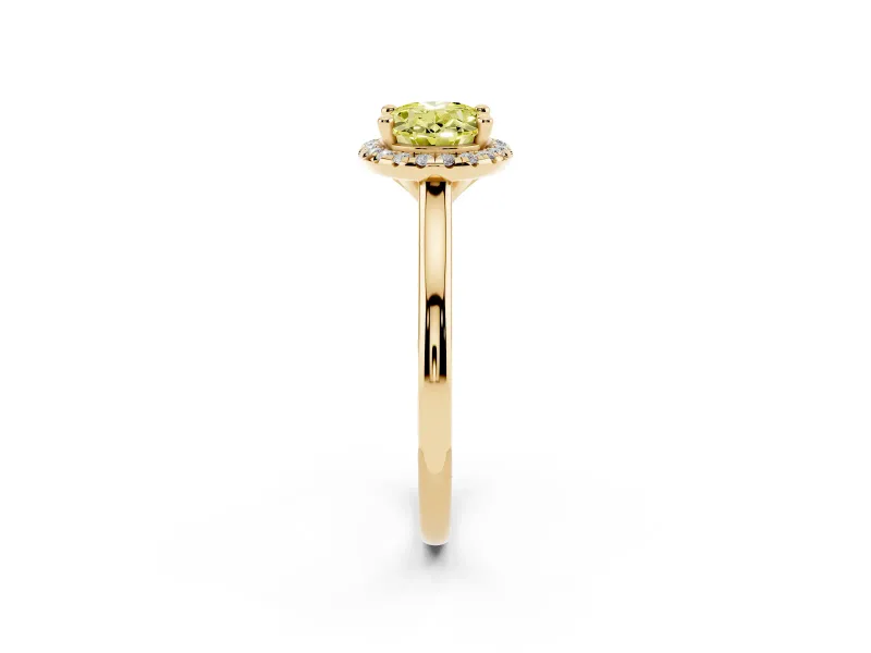 Oval Halo Engagement Ring Setting for a Fancy Yellow Lab-Grown Diamond | Plain Polished Band | Yellow Gold
