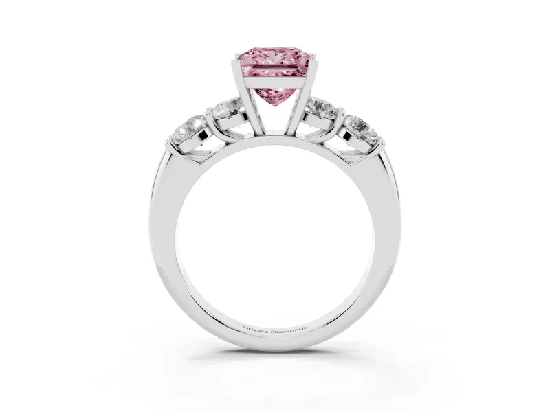 Princess Cut Five Stone Engagement Ring Setting for a Fancy Pink Lab-Grown Diamond | Prong Set Side Stones | White Gold