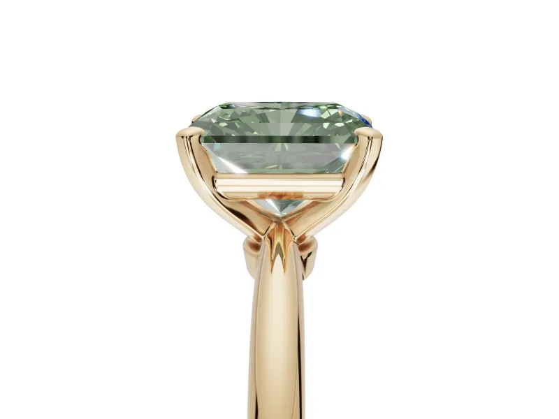Radiant Cut Solitaire Engagement Ring Setting for a Fancy Green Lab-Grown Diamond | Tapered Plain Band | Yellow Gold