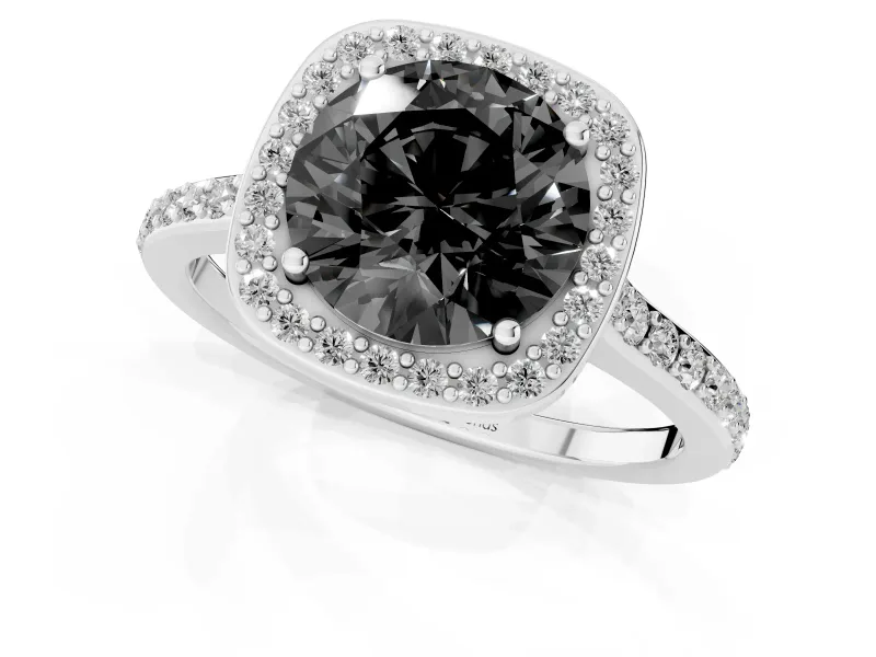 Round Pavé Halo Engagement Ring Setting for a Black Center | Platinum