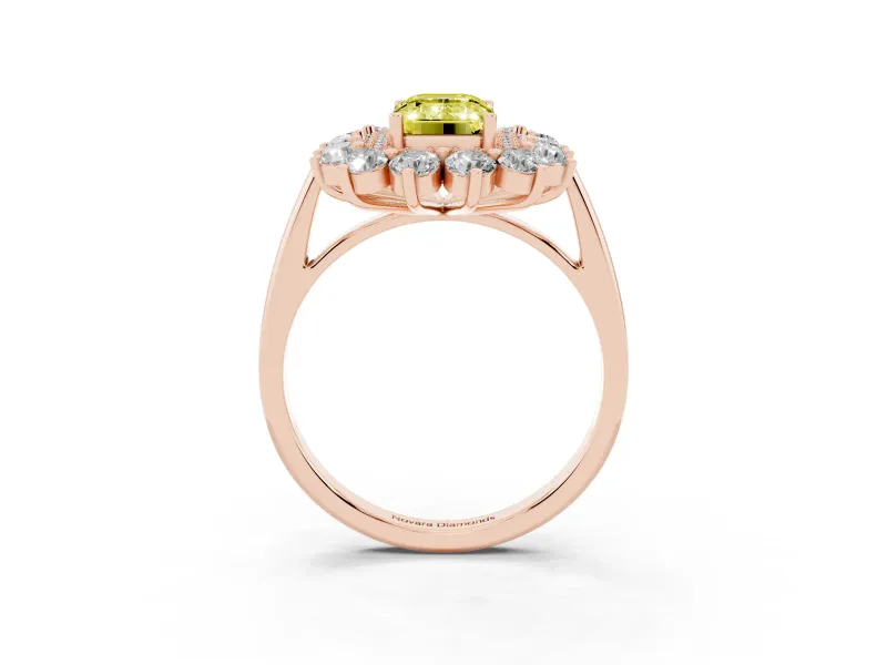 Emerald Cut Floral Double Halo Engagement Ring Setting for a Fancy Yellow Lab-Grown Diamond | Plain Band | Rose Gold