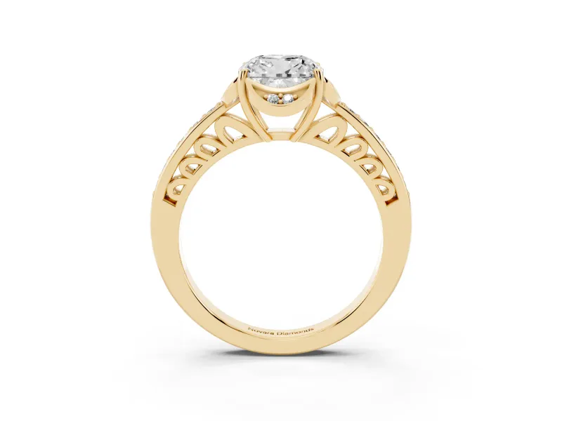 Cushion Cut Floral Pavé Engagement Ring Setting | Petal Accents | Yellow Gold