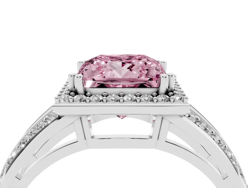 Princess Cut Halo Engagement Ring Setting for a Fancy Pink Lab-Grown Diamond | Pave Split Shank | Sterling Silver
