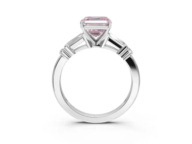Asscher Cut Tapered Baguette Engagement Ring Setting for a Fancy Pink Lab-Grown Diamond | Sterling Silver