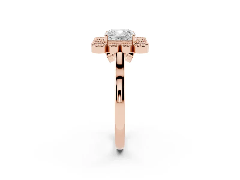 Cushion Cut Vintage Milgrain Bezel Cluster Halo Engagement Ring Setting | Plain Band | Rose Gold