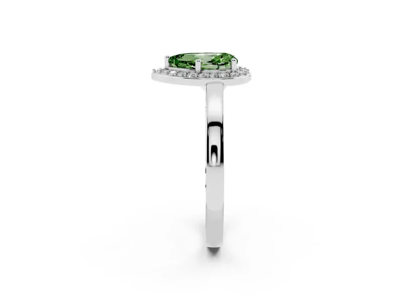 Fancy Green Pear Cut Diamond Halo Ring Set in Platinum with Solitaire Band and Prong Setting