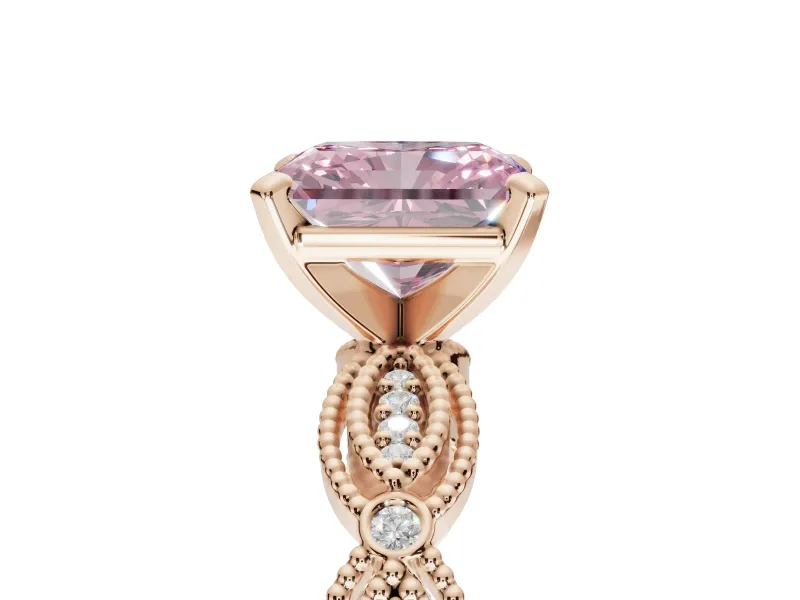 Radiant Cut Vintage Milgrain Engagement Ring Setting for a Fancy Pink Lab-Grown Diamond | Graduated Stations | Rose Gold
