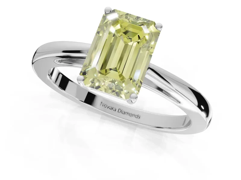 Emerald Cut Cathedral Solitaire Engagement Ring Setting for a Fancy Yellow Lab-Grown Diamond | Open Shoulders | Platinum
