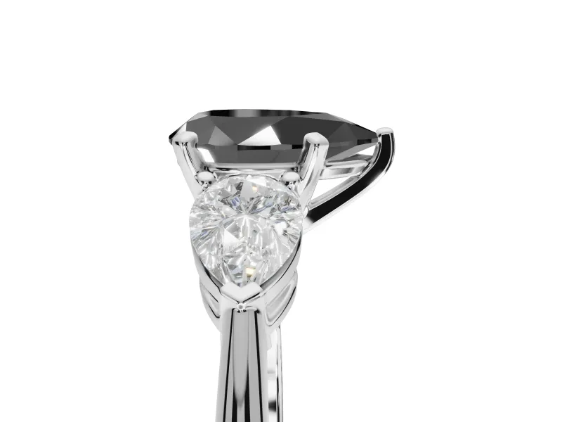 Pear-Shaped Three-Stone Ring Setting for a Black Center | Pear Side Stones | Sterling Silver