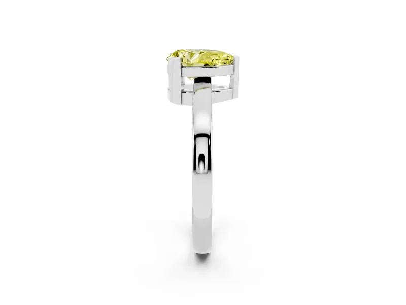 Fancy Yellow Pear Cut Diamond Solitaire Ring Set in White gold with Prong Head and Smooth Polished Band