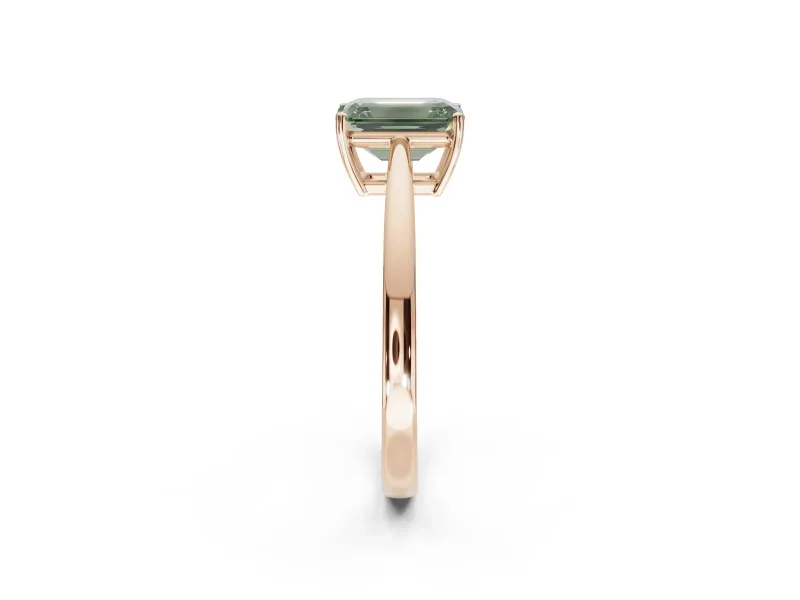 Emerald Cut Cathedral Solitaire Engagement Ring Setting for a Fancy Green Lab-Grown Diamond | Open Shoulders | Rose Gold