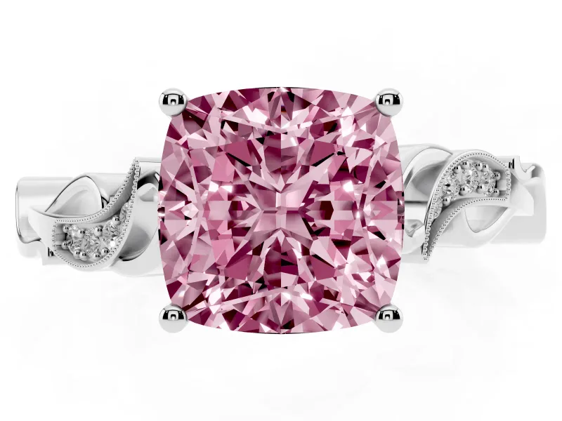 Cushion Cut Vine Engagement Ring Setting for a Fancy Pink Lab-Grown Diamond | Platinum