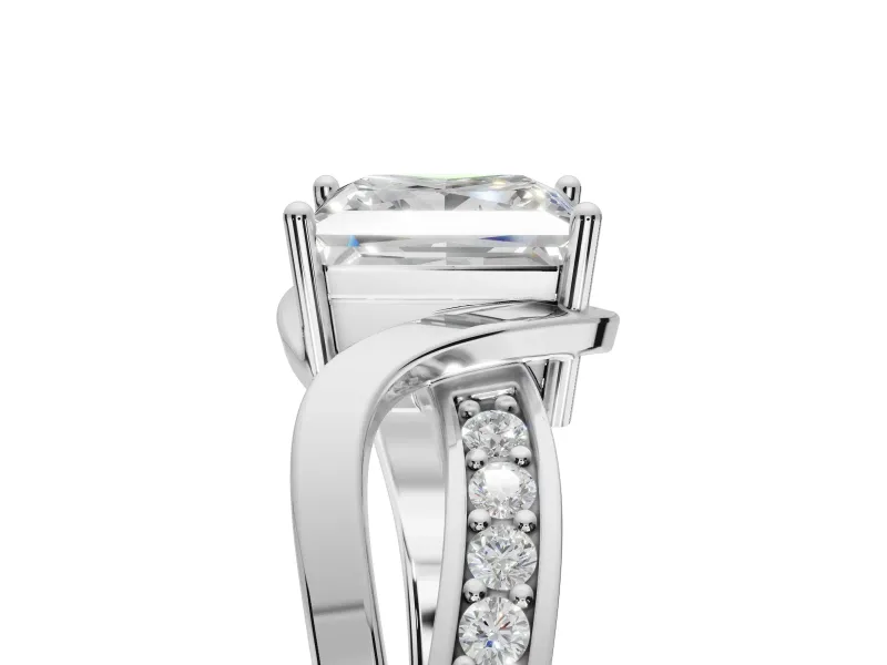 Princess Cut Bypass Solitaire Engagement Ring Setting | Pavé and Plain Strands | Platinum