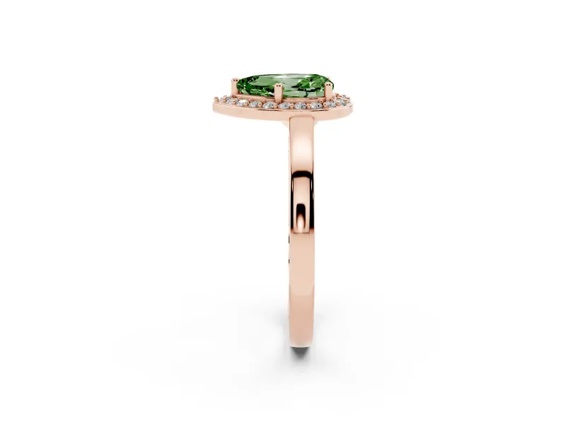 Fancy Green Pear Cut Diamond Halo Ring Set in Rose gold with Solitaire Band and Prong Setting