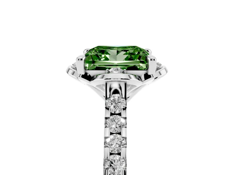 Princess Cut Floral Petal Engagement Ring Setting for a Fancy Green Lab-Grown Diamond | Petal Accents | Platinum