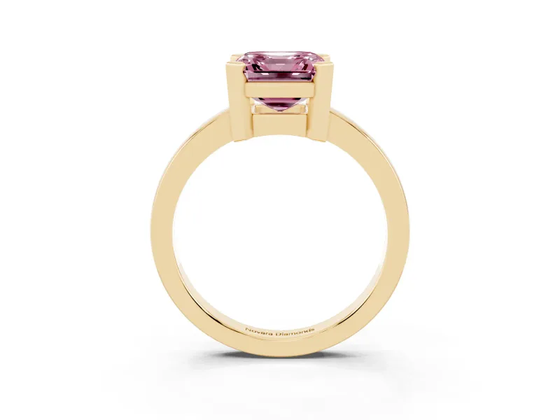 Asscher Cut Solitaire Engagement Ring Setting for a Fancy Pink Lab-Grown Diamond | Flat Tab Prongs | Yellow Gold