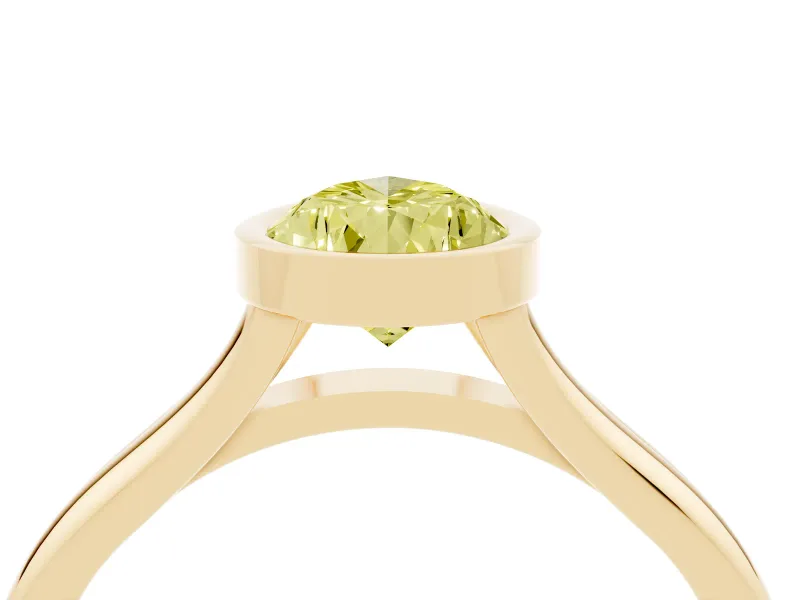Fancy Yellow Bezel Set Pear Cut Diamond Solitaire Ring Set in Yellow gold with Tapered Band