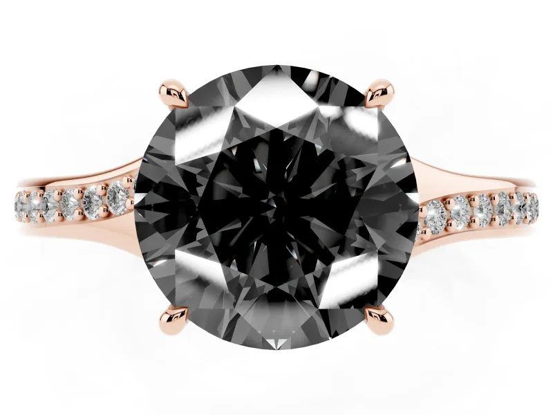Round Pavé Solitaire Engagement Ring Setting for a Black Center | Sweeping Shoulders | Rose Gold