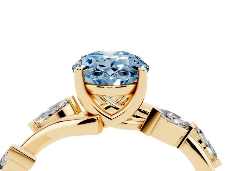 Oval Twisted Vine Engagement Ring Setting for a Fancy Blue Lab-Grown Diamond | Yellow Gold