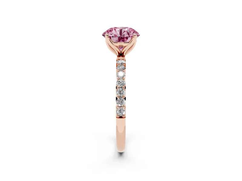 Round Pave Engagement Ring Setting for a Fancy Pink Lab-Grown Diamond | Slim Band | Rose Gold