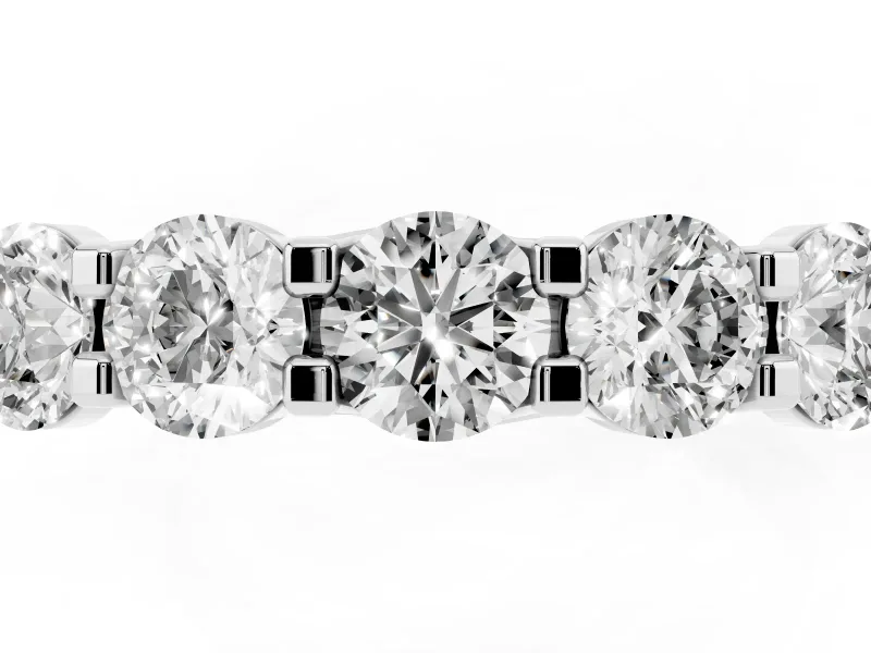 Round Lab-Grown Diamond Five-Stone Wedding Band | Square-Top Prongs | Sterling Silver