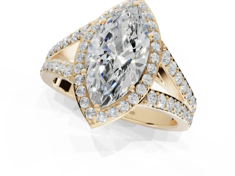 Marquise Halo Pavé Engagement Ring Setting | Narrow Split Shank | Yellow Gold