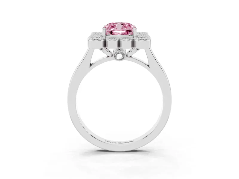 Cushion Cut Halo Engagement Ring Setting for a Fancy Pink Lab-Grown Diamond | Sterling Silver - Design NV-24775