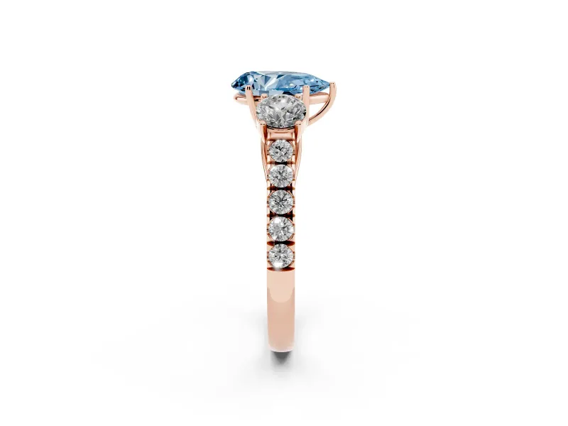Pear-Shaped Engagement Ring Setting for a Fancy Blue Lab-Grown Diamond | Three Stone | Rose Gold