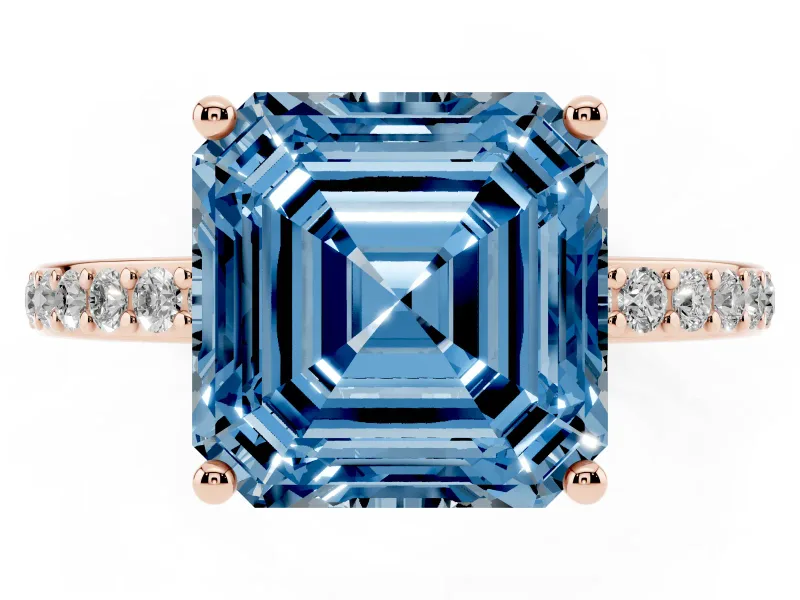 Asscher Cut Hidden Halo Engagement Ring Setting for a Fancy Blue Lab-Grown Diamond | Rose Gold