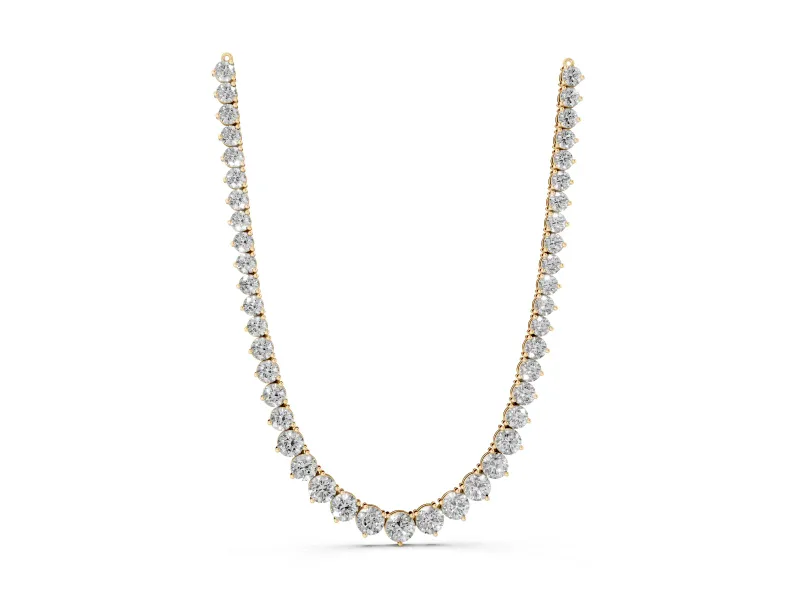 Round Lab-Grown Diamond Graduated Tennis Necklace | Linked Prong Heads | Yellow Gold