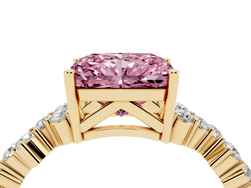 Radiant Cut Accented Engagement Ring Setting for a Fancy Pink Lab-Grown Diamond | Yellow Gold