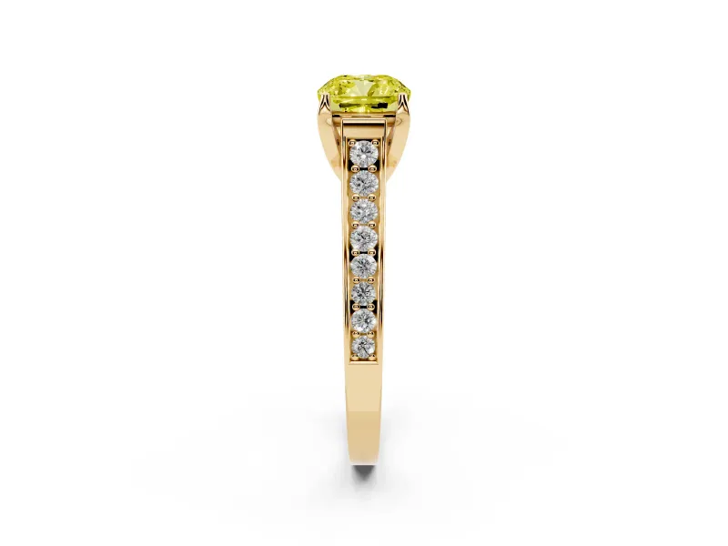 Cushion Cut Graduated Pavé Engagement Ring Setting for a Fancy Yellow Lab-Grown Diamond | Yellow Gold