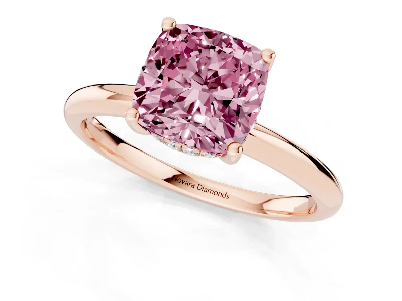 Cushion Cut Micro-Prong Hidden Halo Engagement Ring Setting for a Fancy Pink Lab-Grown Diamond | Plain Band | Rose Gold
