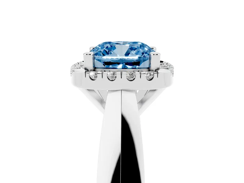 Cushion Cut Halo Engagement Ring Setting for a Fancy Blue Lab-Grown Diamond | Square Profile Band | White Gold