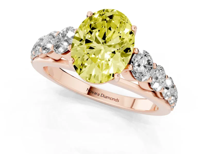 Oval Graduated Side Stone Engagement Ring Setting for a Fancy Yellow Lab-Grown Diamond | Flat Top Band | Rose Gold